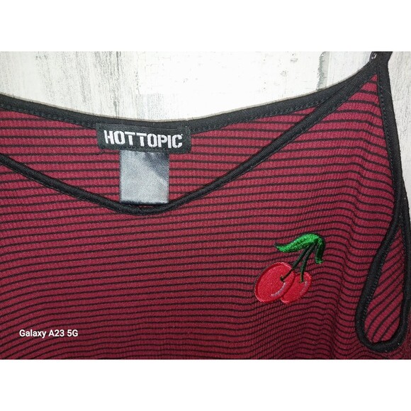 Hot Topic Cherry Embroidered Striped Tank Top Size Large - Picture 2 of 5